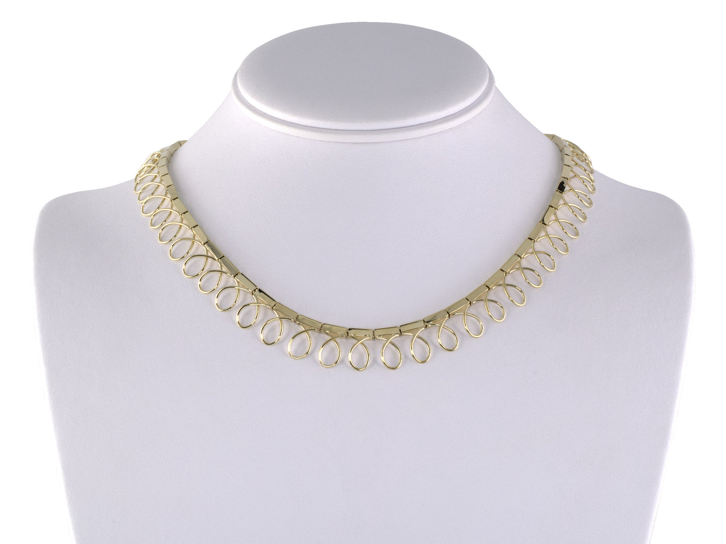 45549 - SOLD - Gold Spiral Wire Box Link Festoon Necklace