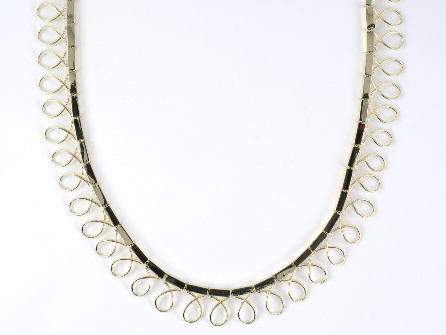45549 - SOLD - Gold Spiral Wire Box Link Festoon Necklace