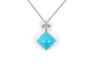 45552 - Platinum Sugarloaf Turquoise Diamond Pendant Necklace