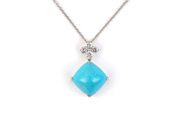 45552 - Platinum Sugarloaf Turquoise Diamond Pendant Necklace