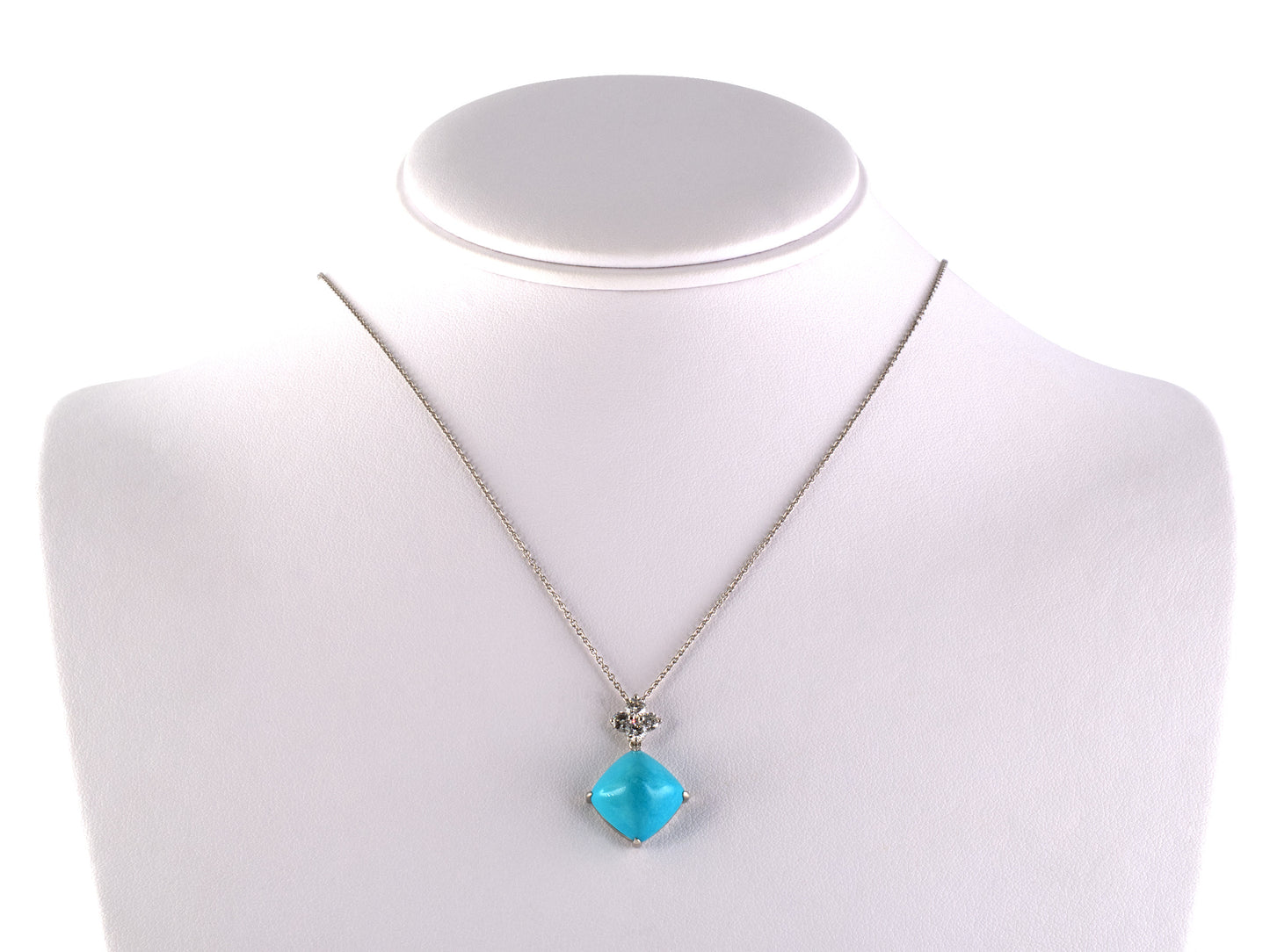 45552 - Platinum Sugarloaf Turquoise Diamond Pendant Necklace