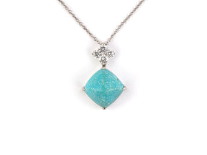 45553 - Platinum Sugarloaf Turquoise Diamond Pendant Necklace