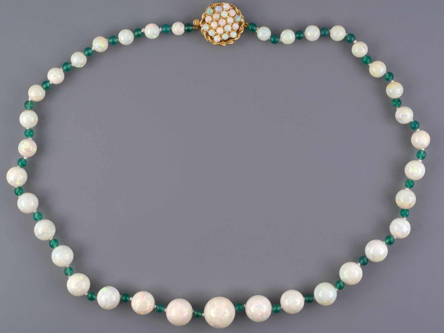 45554 - Circa 1960 Gold Opal Onyx Graduated Bead Necklace