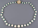 45554 - Circa 1960 Gold Opal Onyx Graduated Bead Necklace