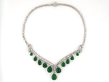 45556 - Platinum Diamond Jadeite Tapered "V" Festoon Necklace