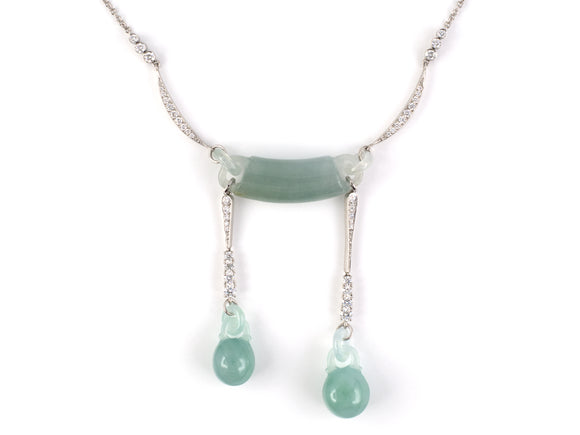 45562 - Platinum Diamond Interlocking Jadeite Adjustable Neglige Necklace