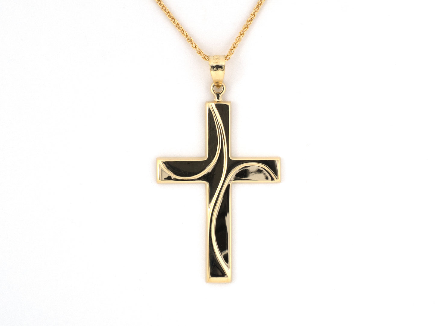 45564 - Gold Carved Curved Cross Pendant Necklace