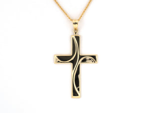 45564 - Gold Carved Curved Cross Pendant Necklace