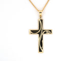 45564 - Gold Carved Curved Cross Pendant Necklace