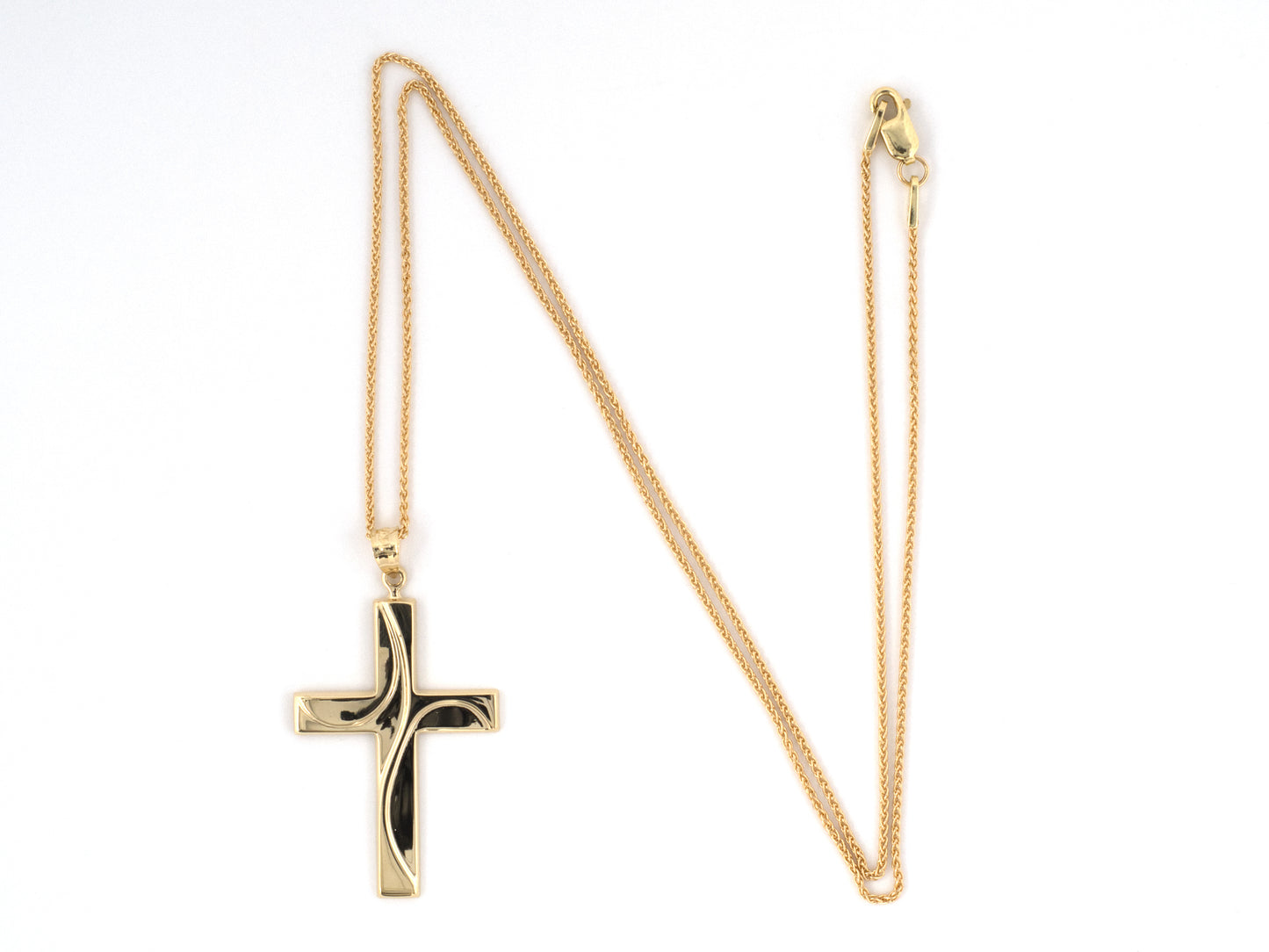 45564 - Gold Carved Curved Cross Pendant Necklace