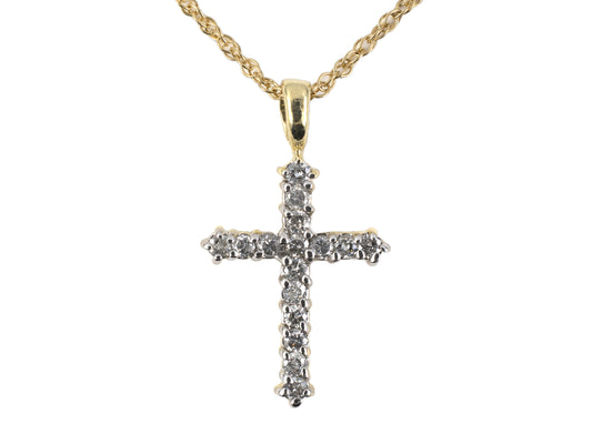 45576 - SOLD - Gold 2-Tone Diamond Prong Set Cross Pendant Necklace