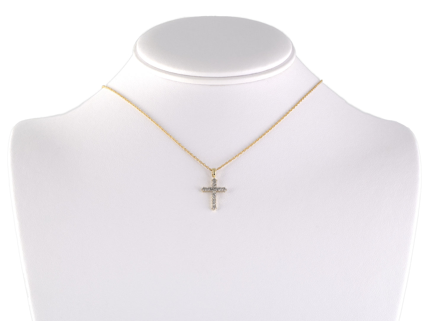 45576 - SOLD - Gold 2-Tone Diamond Prong Set Cross Pendant Necklace