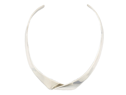 45578 - Alicia Sterling Silver Folded Over Ribbon Mexico Collar Necklace