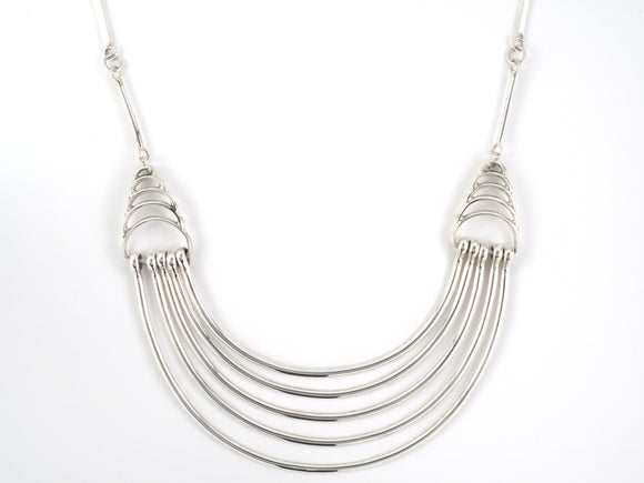 45579 - Egyptian Style Sterling Silver Nesting Curved Bars Adjustable Collar Necklace