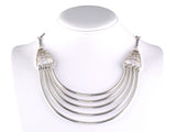 45579 - Egyptian Style Sterling Silver Nesting Curved Bars Adjustable Collar Necklace