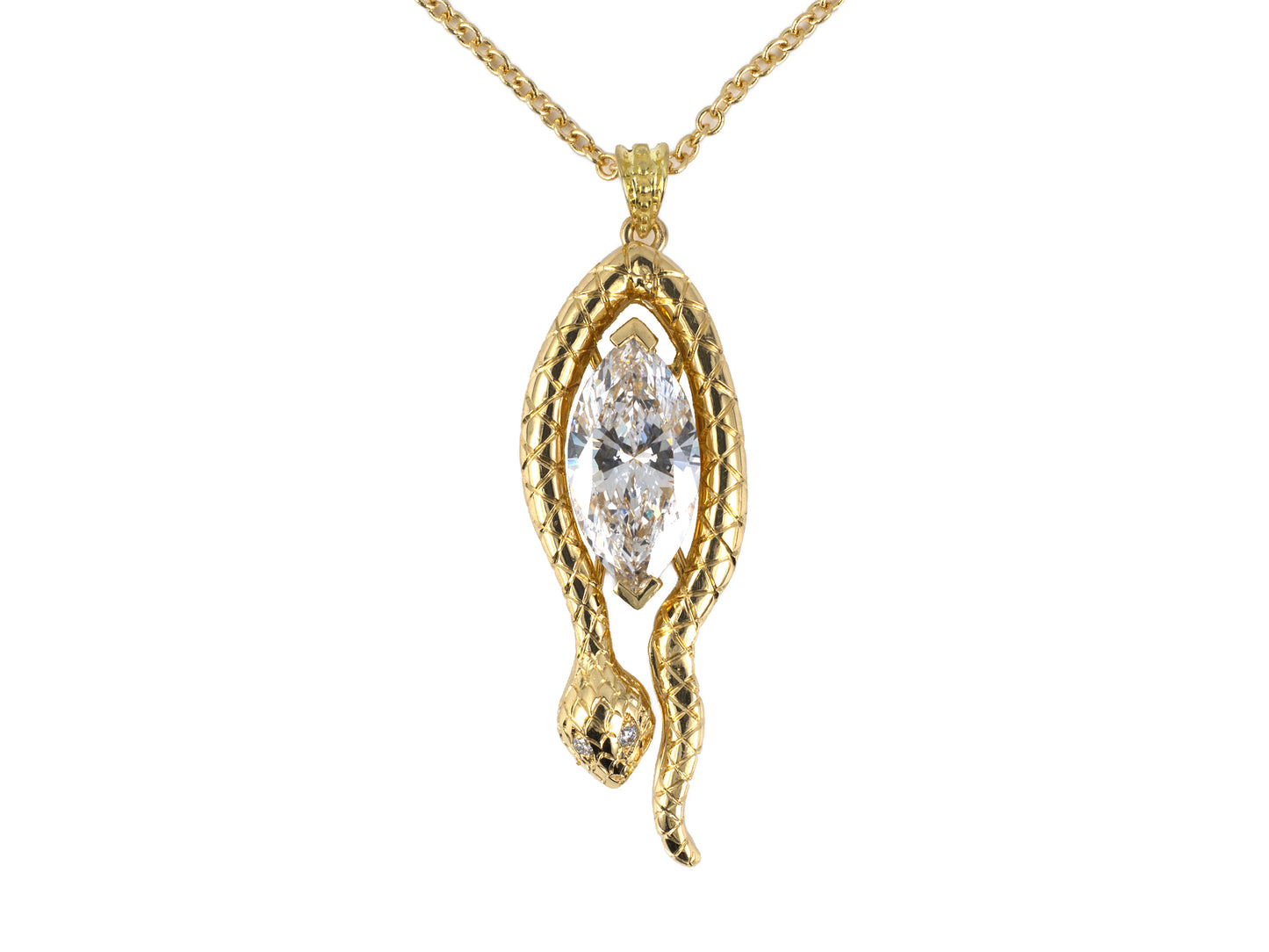 45581 - Gold GIA Diamond Wrap Around Chased Carved Snake Pendant Necklace