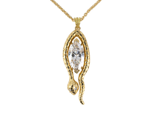 45581 - Gold GIA Diamond Wrap Around Chased Carved Snake Pendant Necklace