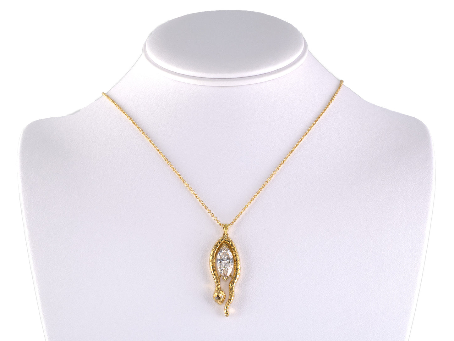 45581 - Gold GIA Diamond Wrap Around Chased Carved Snake Pendant Necklace
