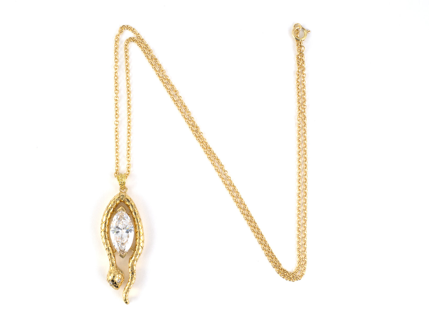 45581 - Gold GIA Diamond Wrap Around Chased Carved Snake Pendant Necklace
