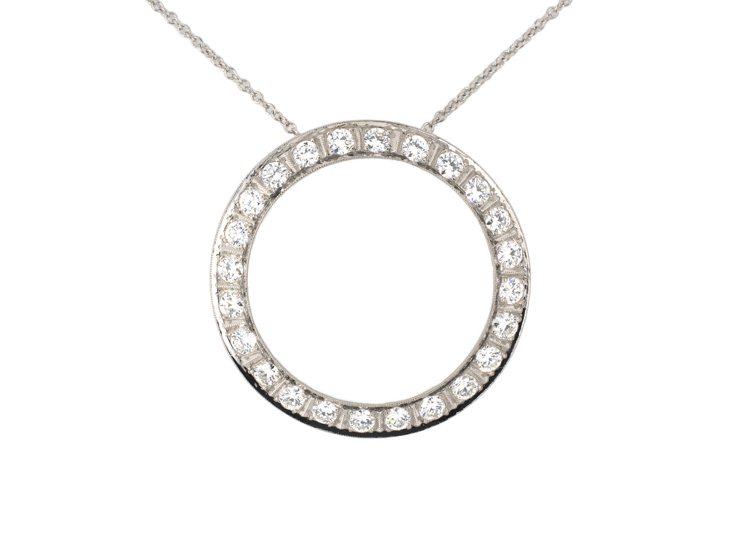 45583 - Circa 1950s Platinum Diamond Circle Pendant Necklace