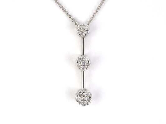 45588 - Gold Diamond Triple Floral Cluster Vertical Pendant Necklace