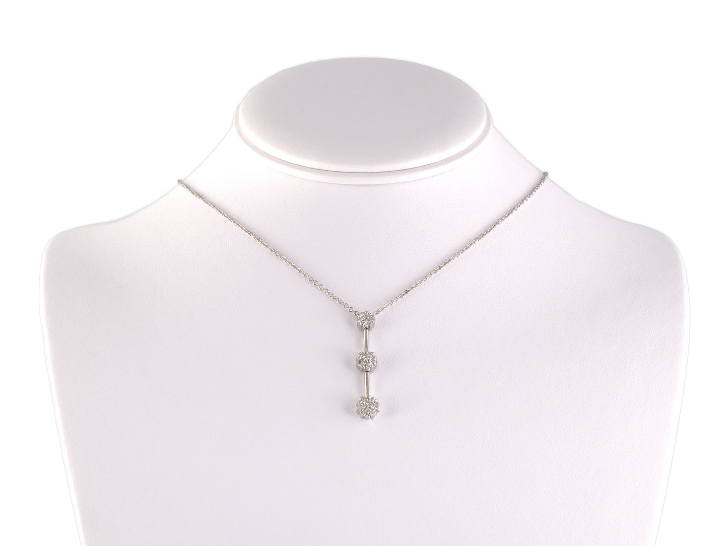 45588 - Gold Diamond Triple Floral Cluster Vertical Pendant Necklace
