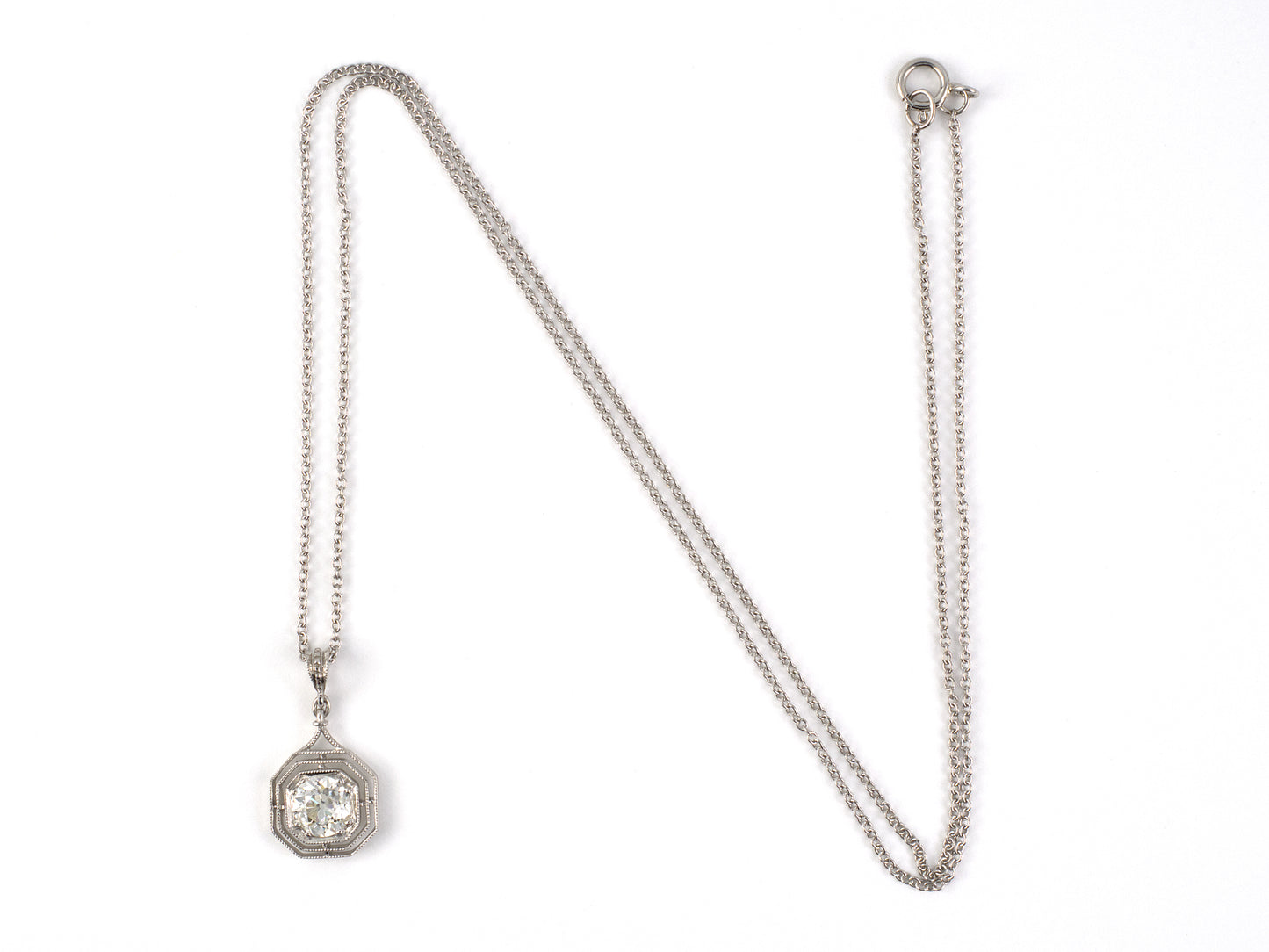 45589 - SOLD - Platinum Diamond Octagonal Tiered Merry Widow Drop Pendant Necklace