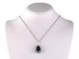 45591 - Platinum Sapphire Diamond Pear Shaped Cluster Drop Dangle Pendant Necklace