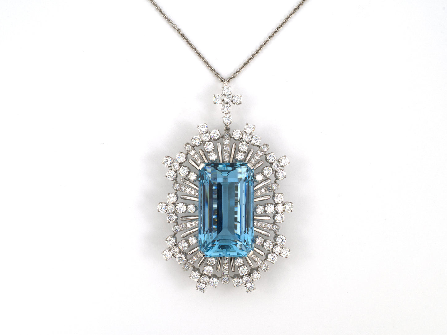 45592 - Circa 1950 Platinum Aqua Diamond Spray Pendant