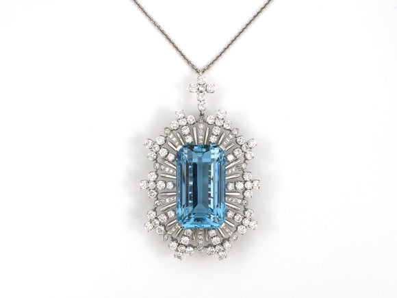 45592 - Circa 1950 Platinum Aqua Diamond Spray Pendant