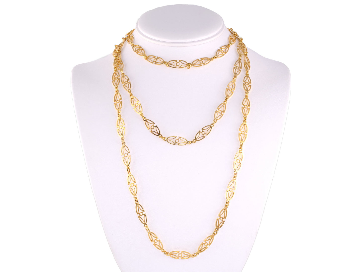 45594 - Circa 1970s Gold Oval Open Scroll Link Necklace