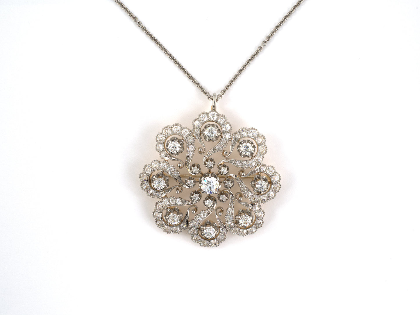 45596 - SOLD - Victorian Circa 1885 Platinum Gold Diamond Scroll Pin Pendant