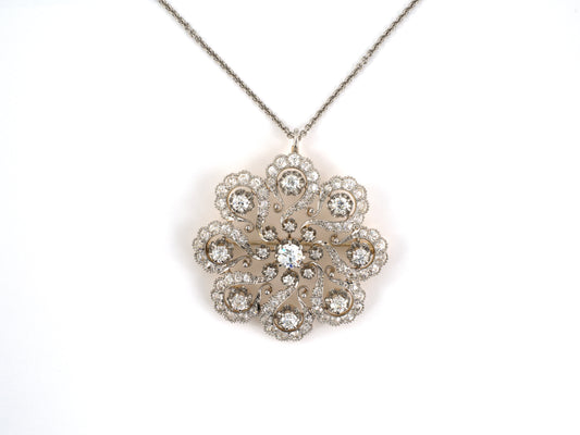 45596 - SOLD - Victorian Circa 1885 Platinum Gold Diamond Scroll Pin Pendant