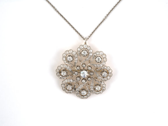 45596 - Victorian Circa 1885 Platinum Gold Diamond Scroll Pin Pendant