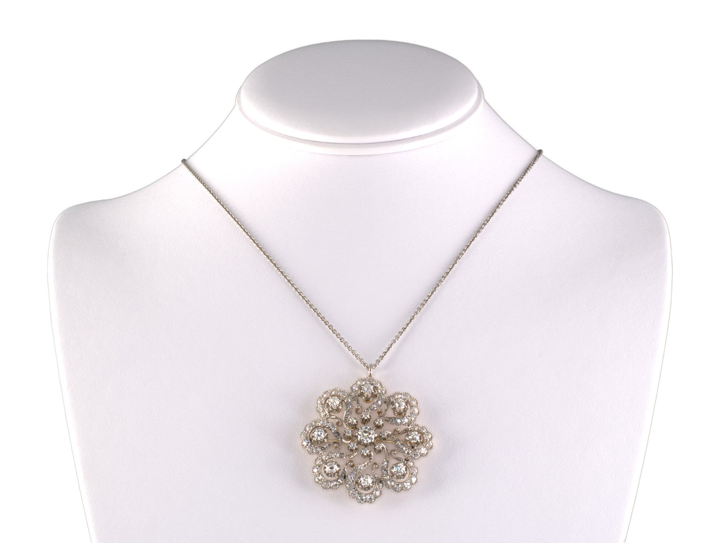 45596 - SOLD - Victorian Circa 1885 Platinum Gold Diamond Scroll Pin Pendant
