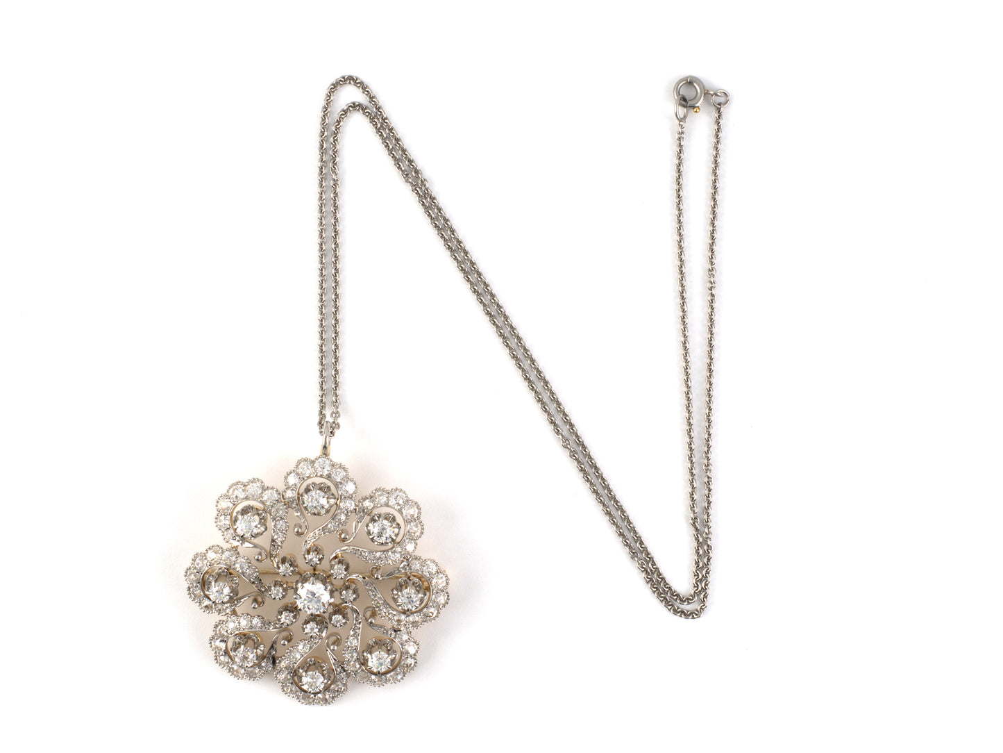 45596 - SOLD - Victorian Circa 1885 Platinum Gold Diamond Scroll Pin Pendant