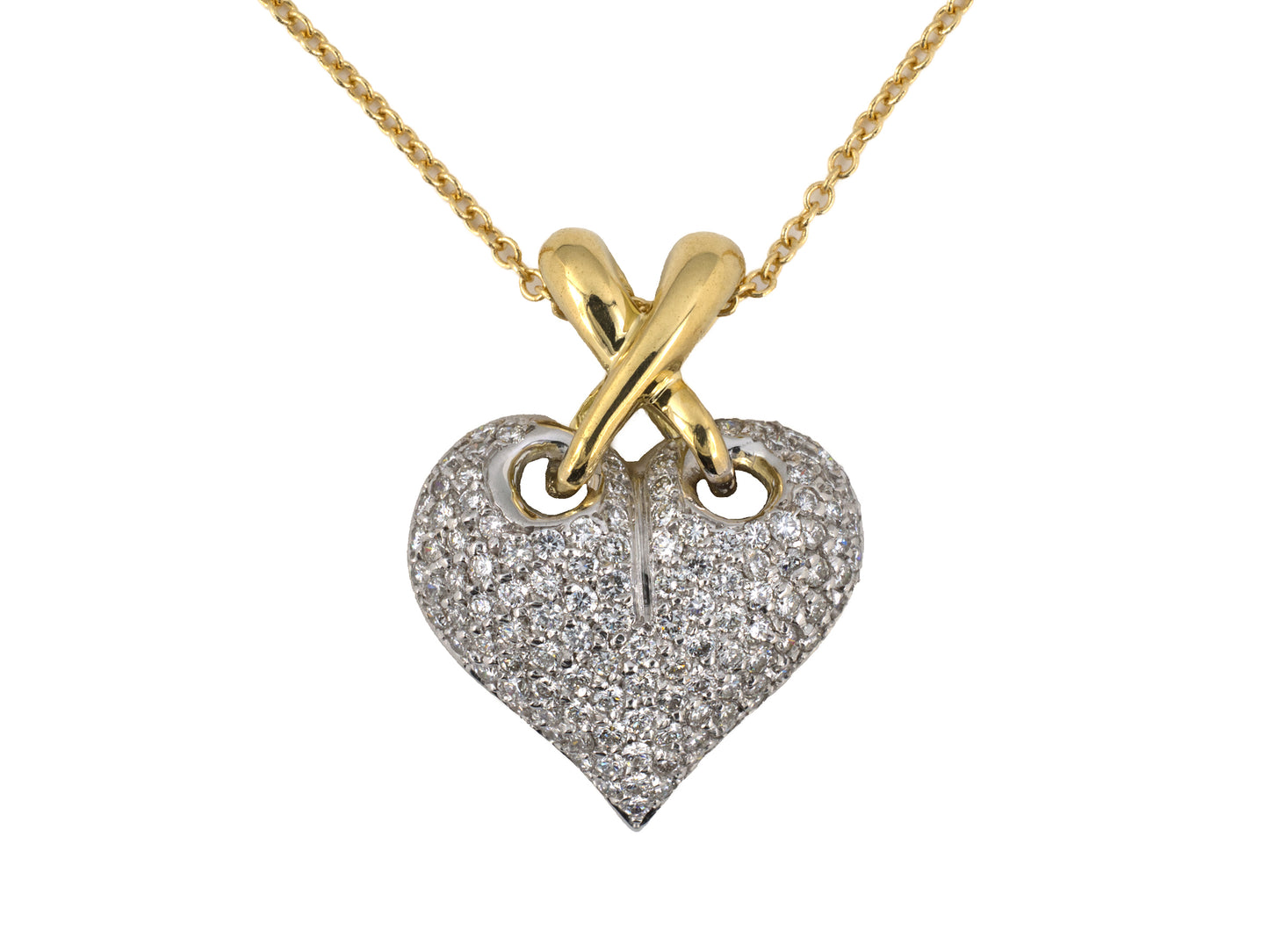 45597 - Italy Gold Diamond Pave Puffed Heart Pendant Necklace