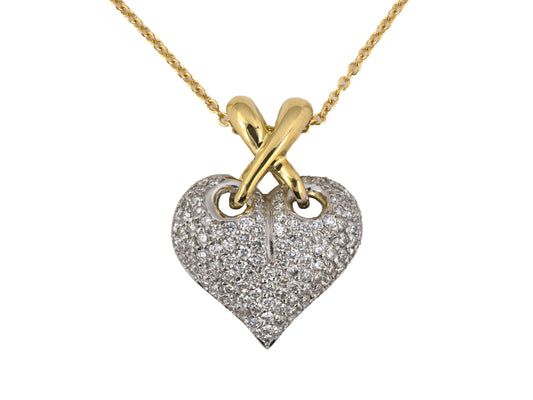 45597 - Italy Gold Diamond Pave Puffed Heart Pendant Necklace