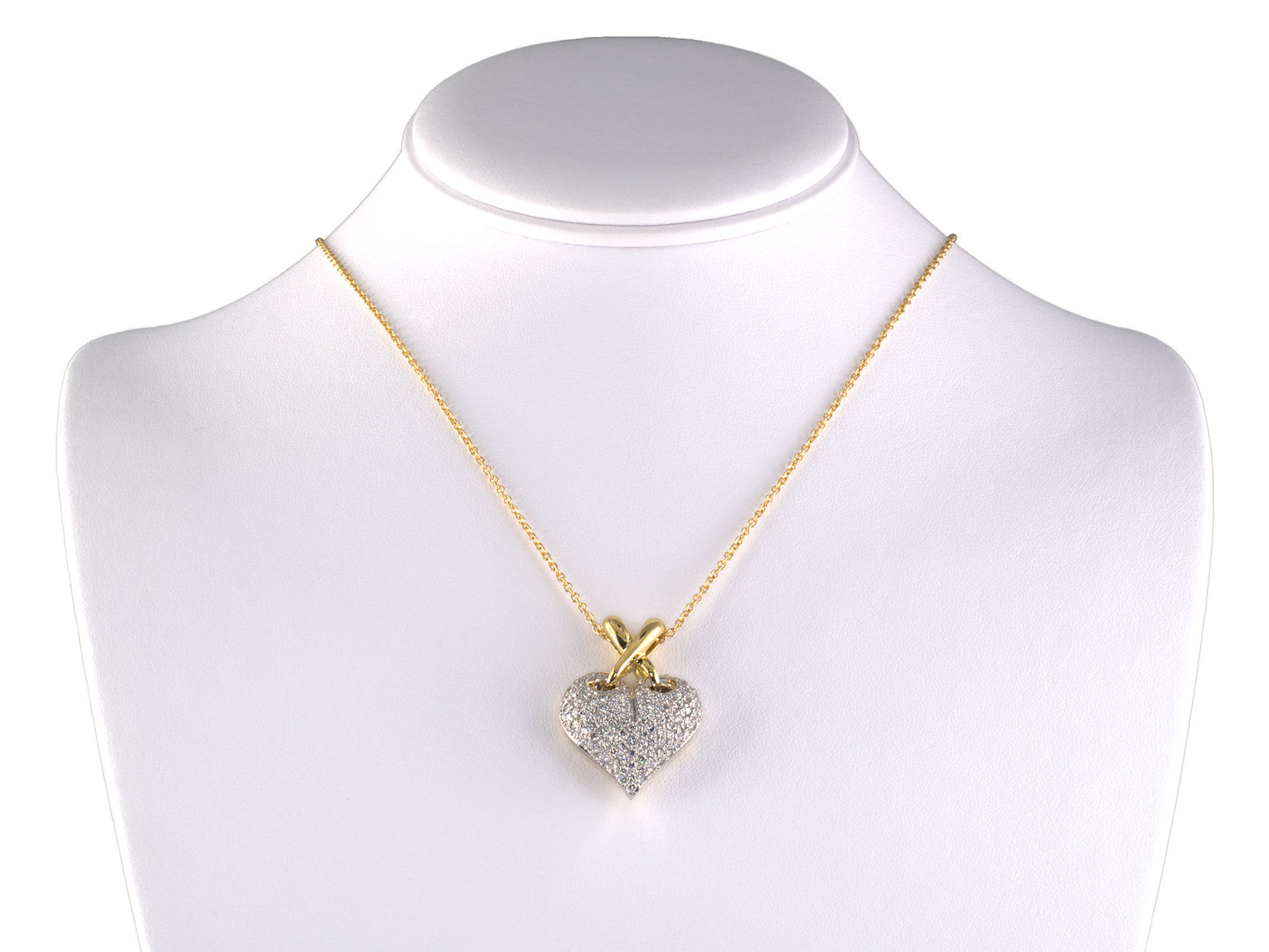 45597 - Italy Gold Diamond Pave Puffed Heart Pendant Necklace