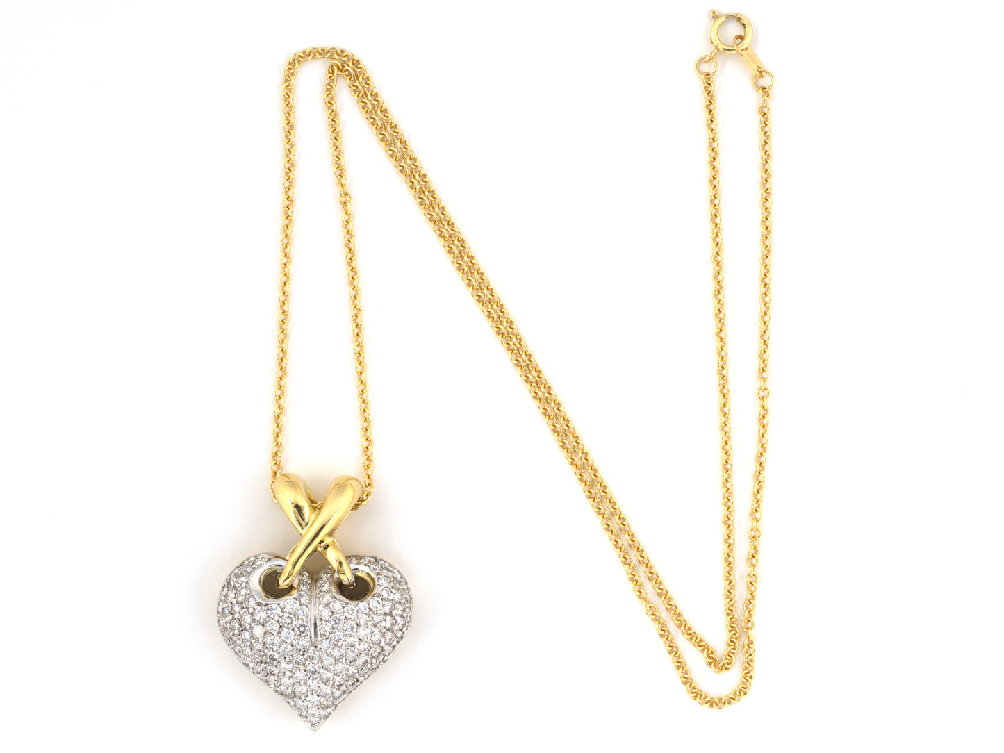 45597 - Italy Gold Diamond Pave Puffed Heart Pendant Necklace