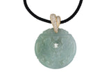 45598 - Gold Diamond Carved Jadeite Dragon & Phoenix Disc Pendant Necklace