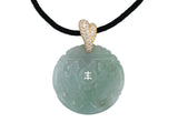 45599 - Gold Diamond Carved Jadeite Dragon & Phoenix Disc Pendant Necklace