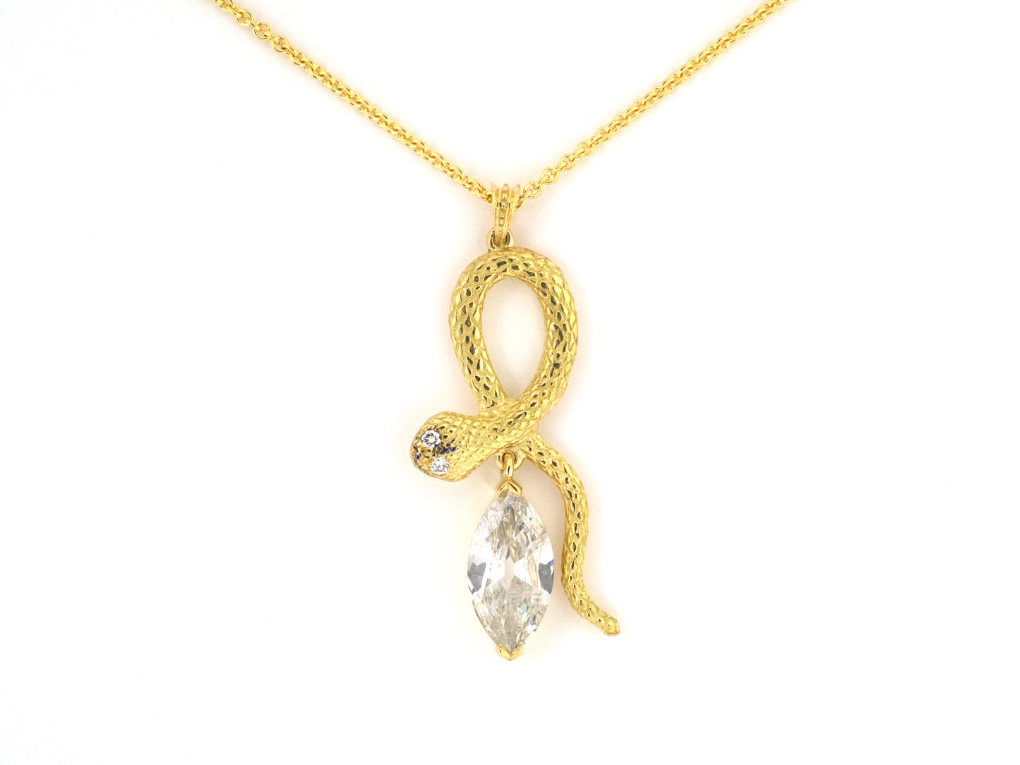 45603 - SOLD - Gold GIA Diamond Carved Snake Pendant Necklace