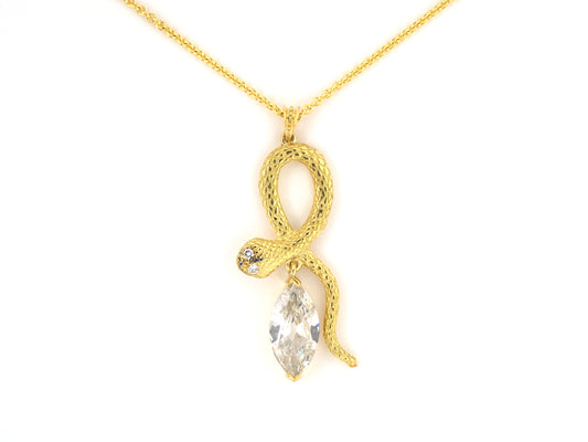 45603 - SOLD - Gold GIA Diamond Carved Snake Pendant Necklace