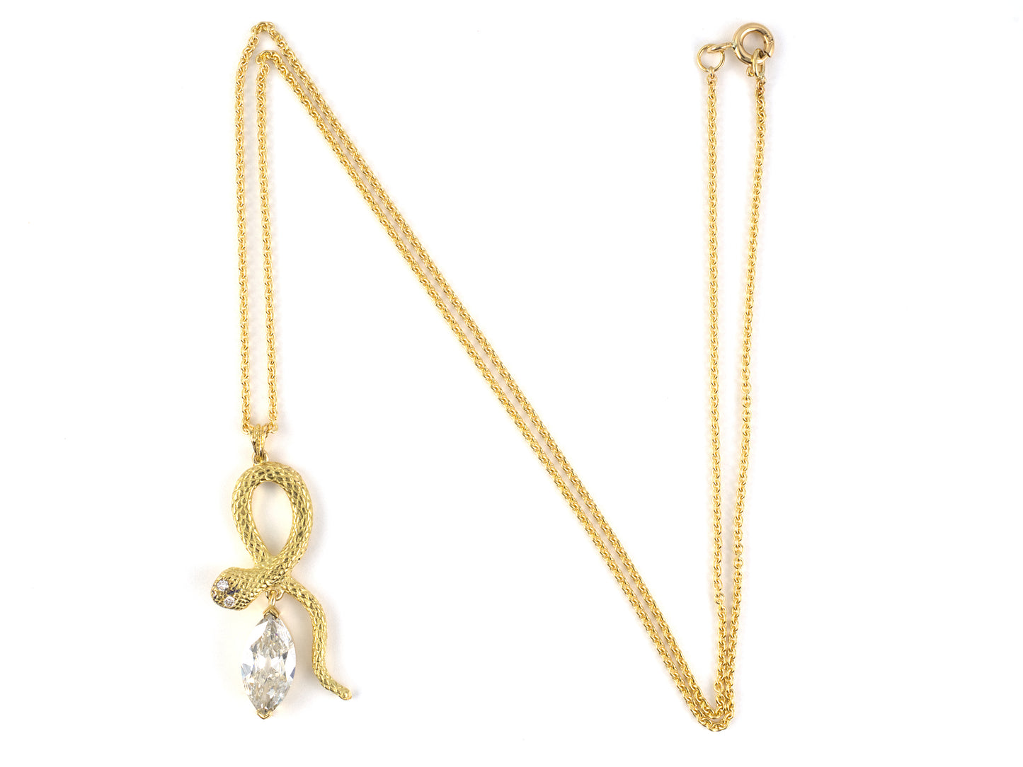 45603 - SOLD - Gold GIA Diamond Carved Snake Pendant Necklace