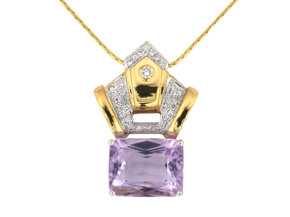 45605 - Gold Amethyst Diamond Crown Motif Pendant Necklace