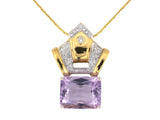 45605 - Gold Amethyst Diamond Crown Motif Pendant Necklace
