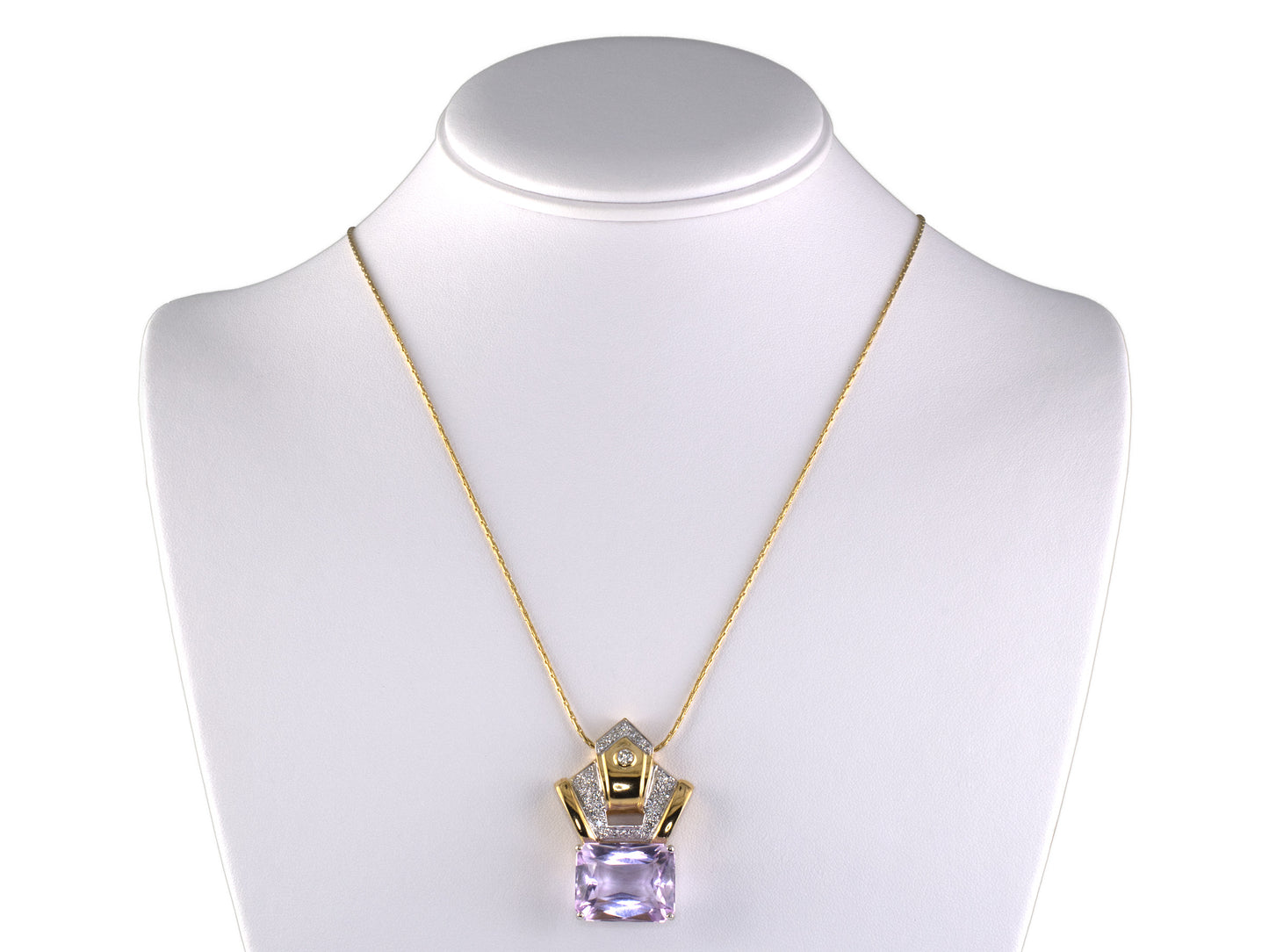 45605 - Gold Amethyst Diamond Crown Motif Pendant Necklace