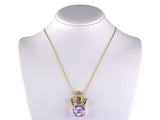 45605 - Gold Amethyst Diamond Crown Motif Pendant Necklace