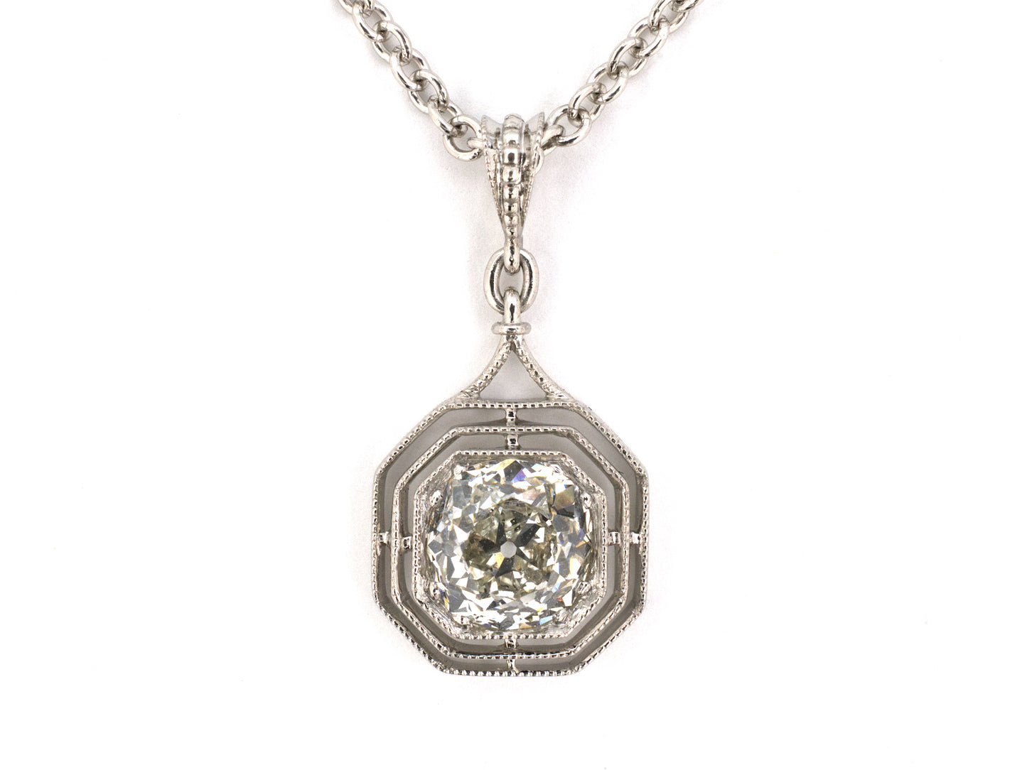 45607 - Platinum Diamond Tiered Octagonal Merry Widow Pendant